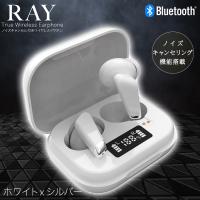 【ホワイト×シルバー】ノイズキャンセル機能付き 完全ワイヤレスイヤホンRay2α