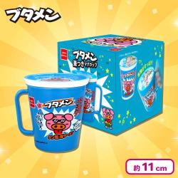 【タン塩味柄(ブルー)】ブタメン蓋つきマグカップ